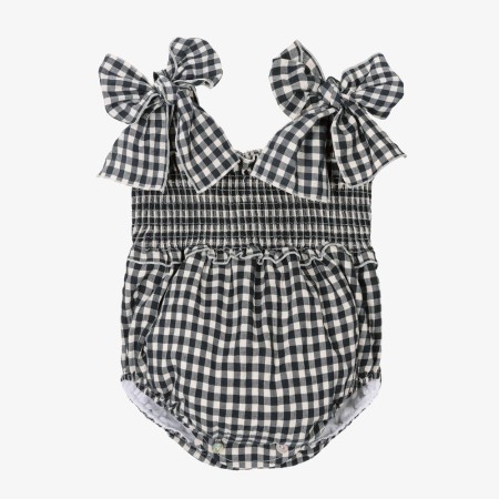 Black Vichy Romper with bows