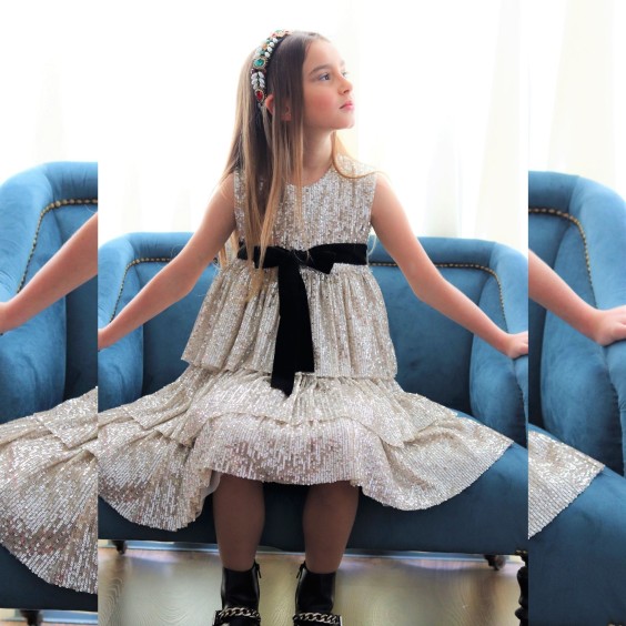 Silver sequins dress with frills