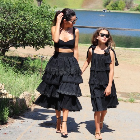 Black ruffled skirt with lace