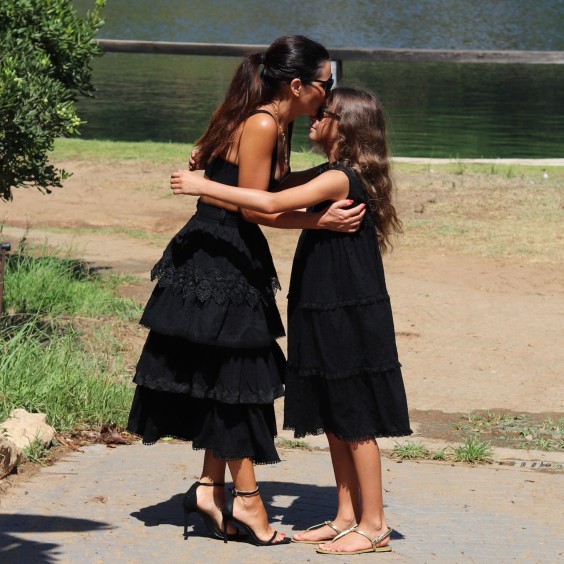Black ruffled skirt with lace