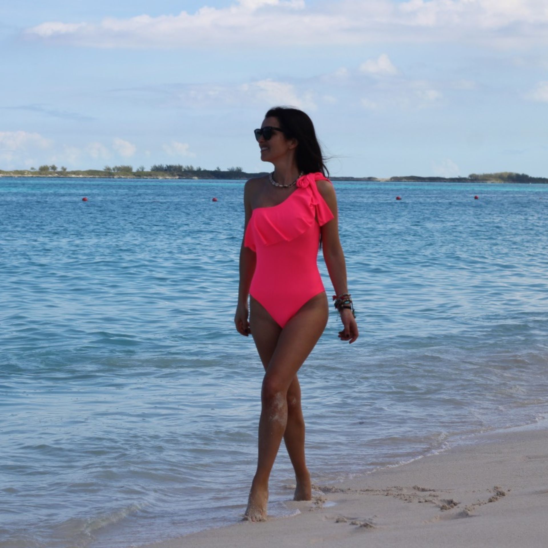 Asymmetric fuchsia swimsuit - women