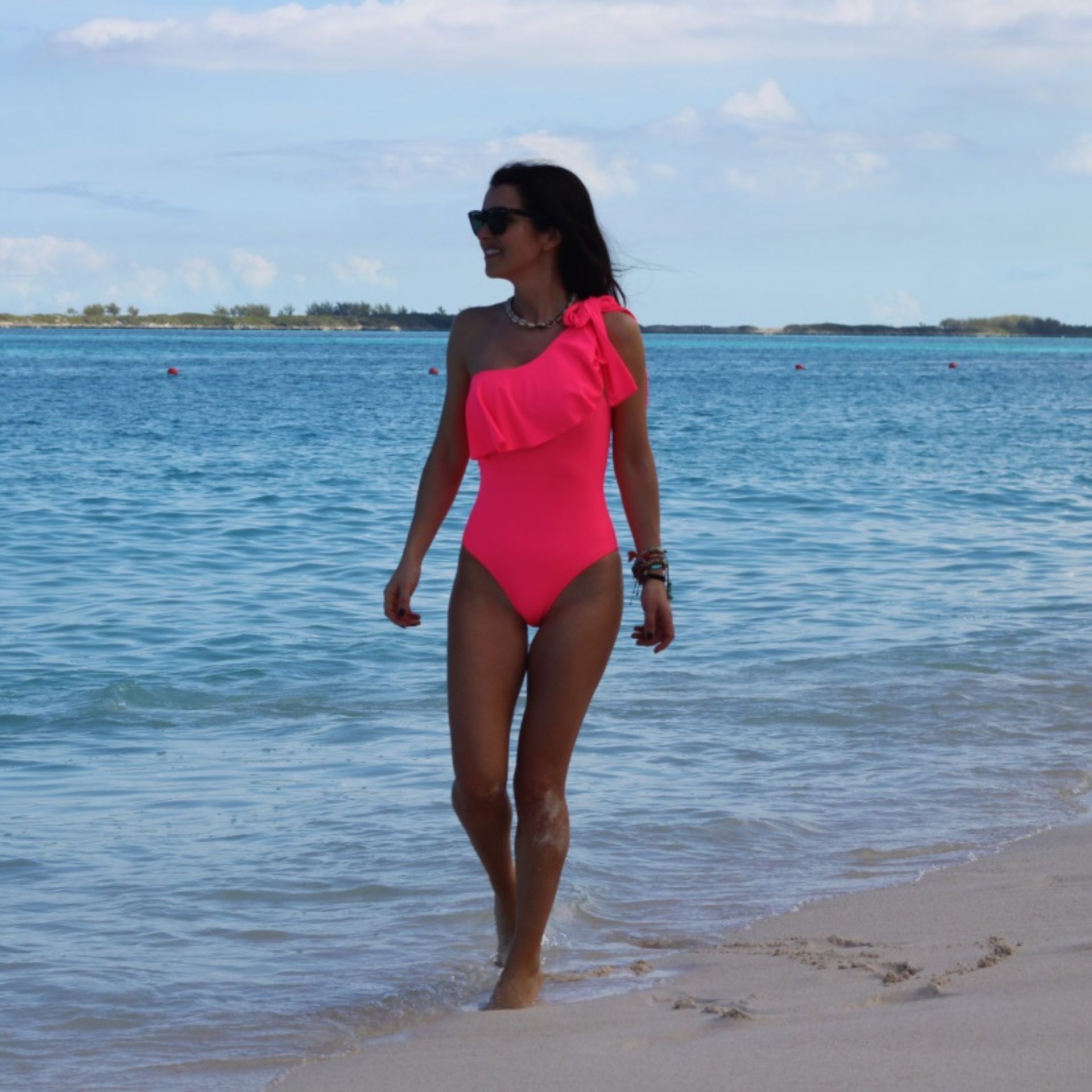 Asymmetric fuchsia swimsuit - women