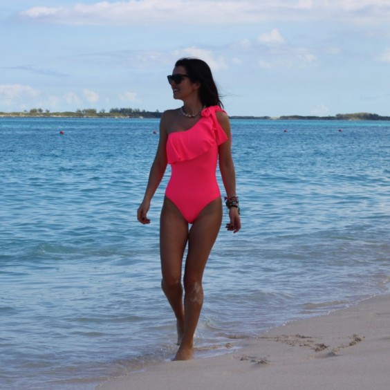 Asymmetric fuchsia swimsuit - women