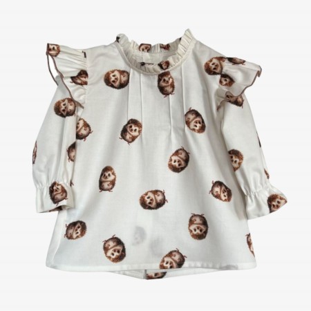 Ivory frill blouse with hedgehogs