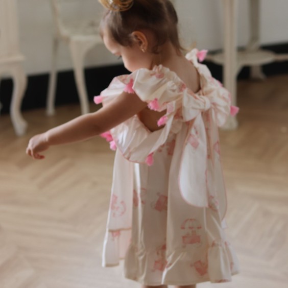 Vestido Carrinho de Gelados com pompom
