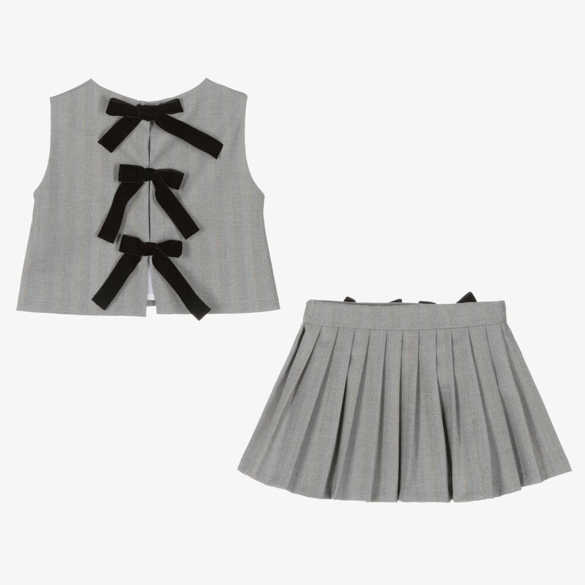 Saia pregas cinza laços