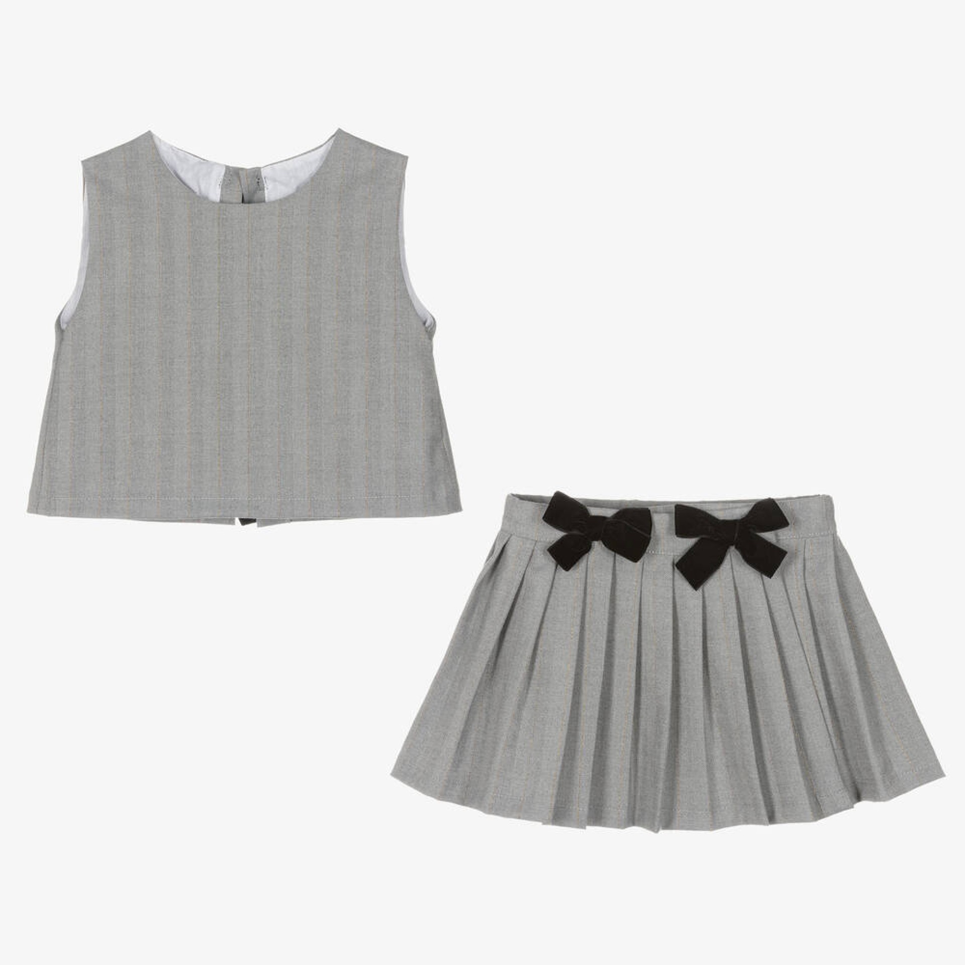 Saia pregas cinza laços