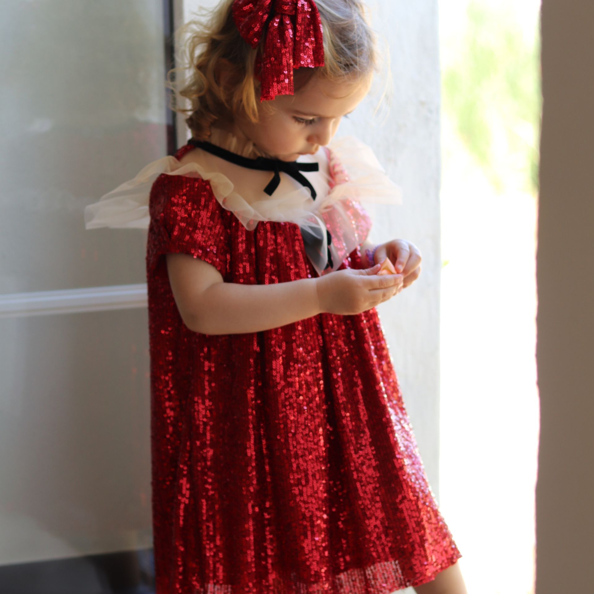 Vestido Lantejoulas Vermelha com tule