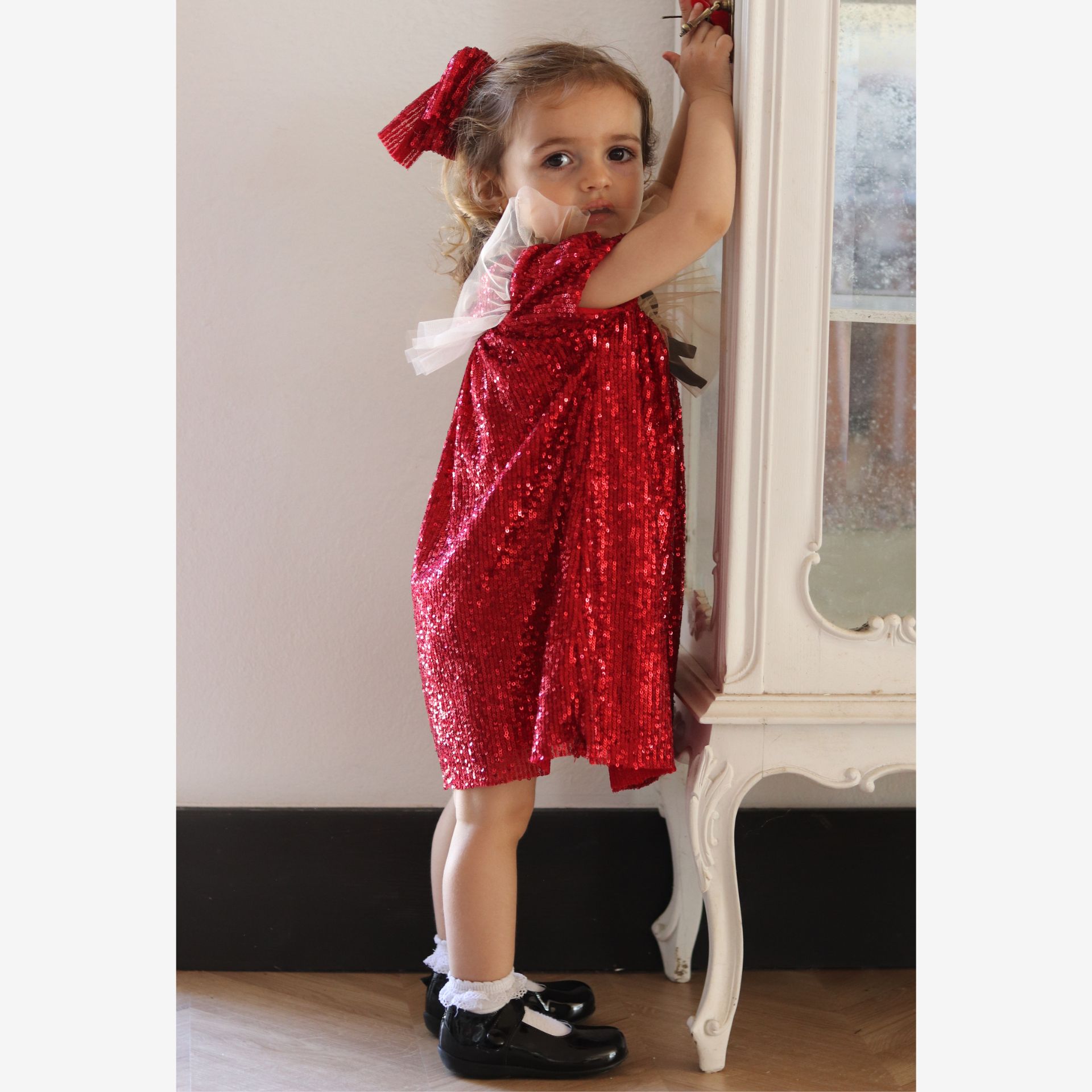 Vestido Lantejoulas Vermelha com tule