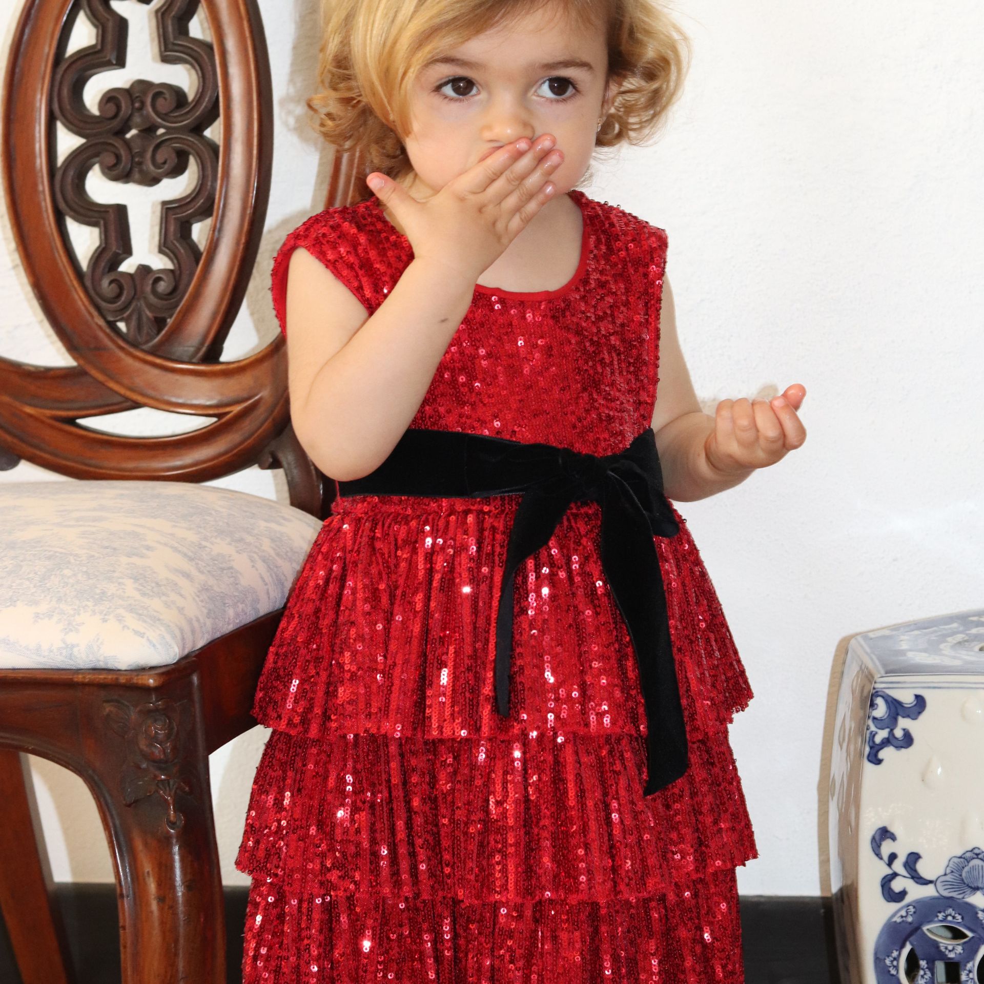 Vestido Clássico Lantejoulas Vermelha