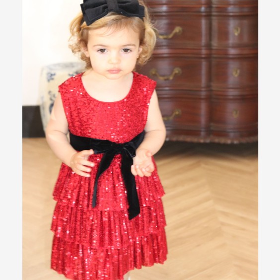 Vestido Clássico Lantejoulas Vermelha