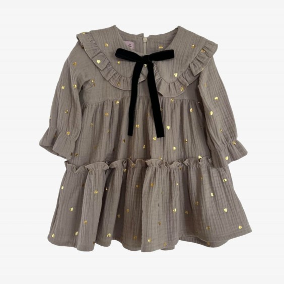 Taupe Dress with Golden Hearts