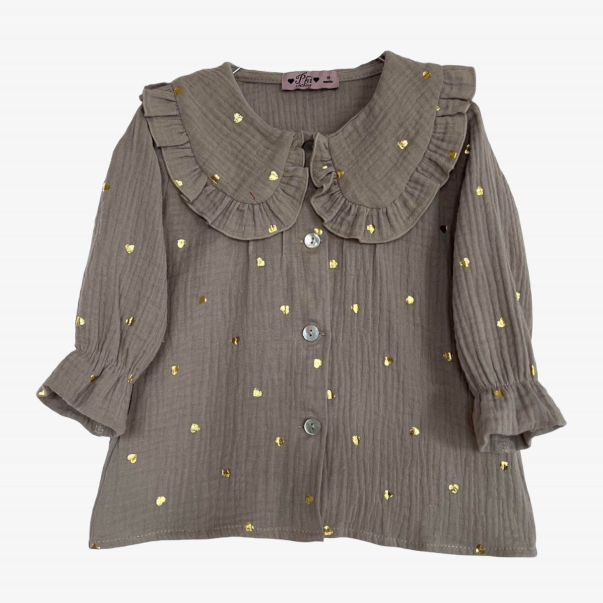 Blouse taupe avec coeurs dors