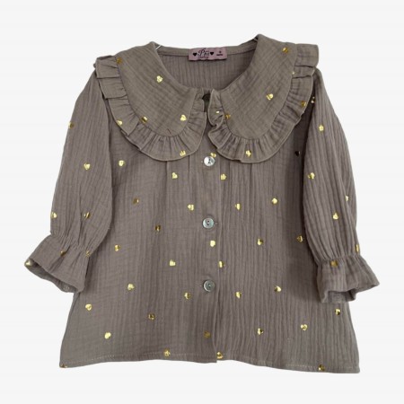 Taupe Blouse with Golden Hearts