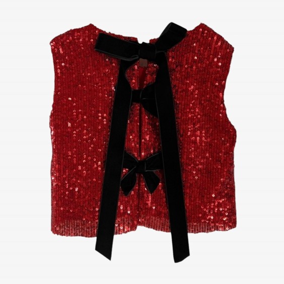 Blouse en paillettes rouge  n?ud