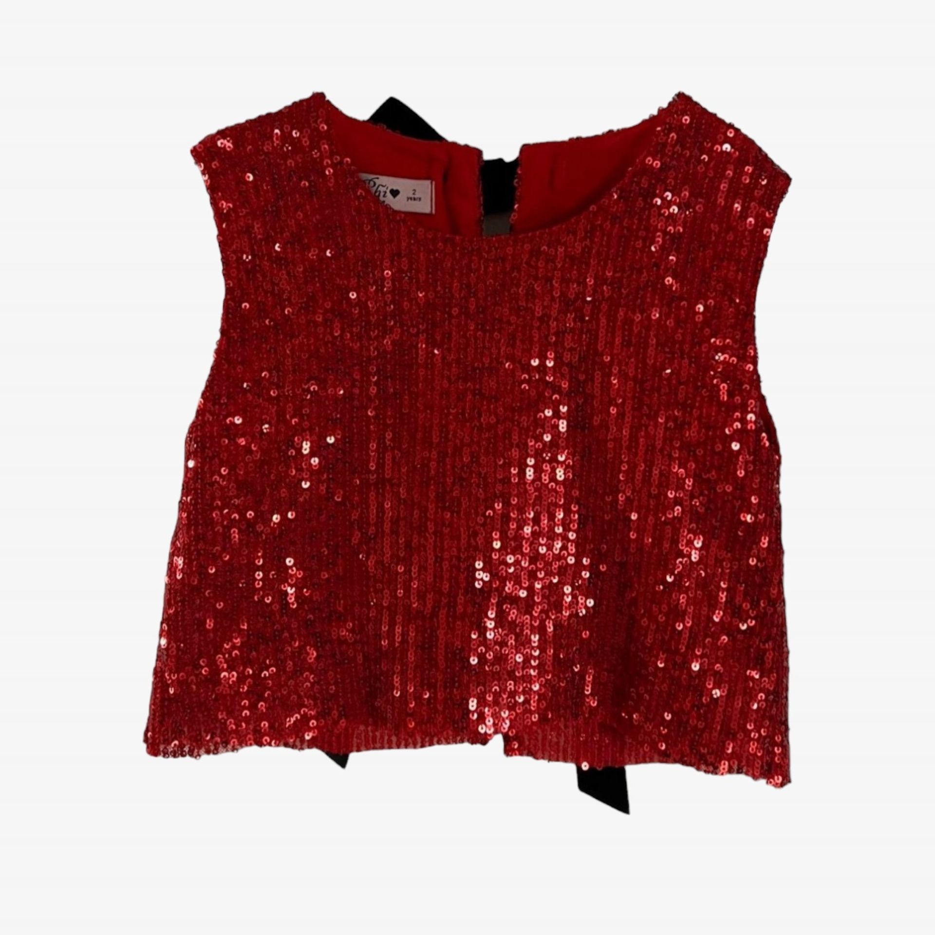 Blusa lantejoulas vermelhas laços