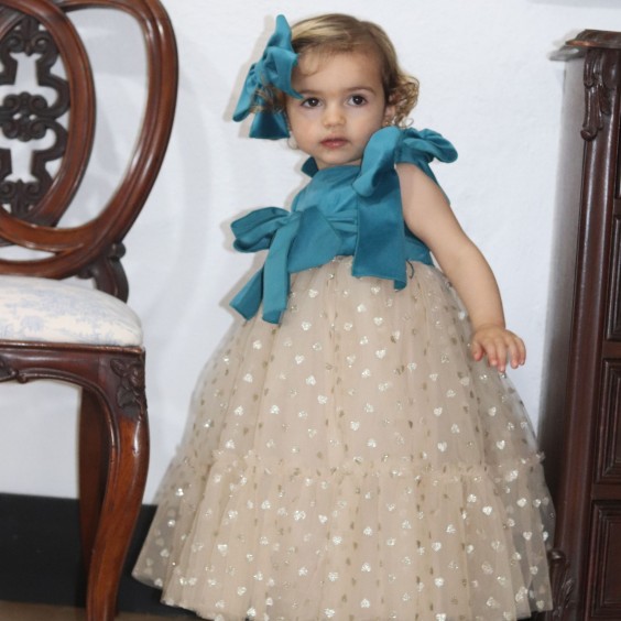 Blue Velvet Dress with tule