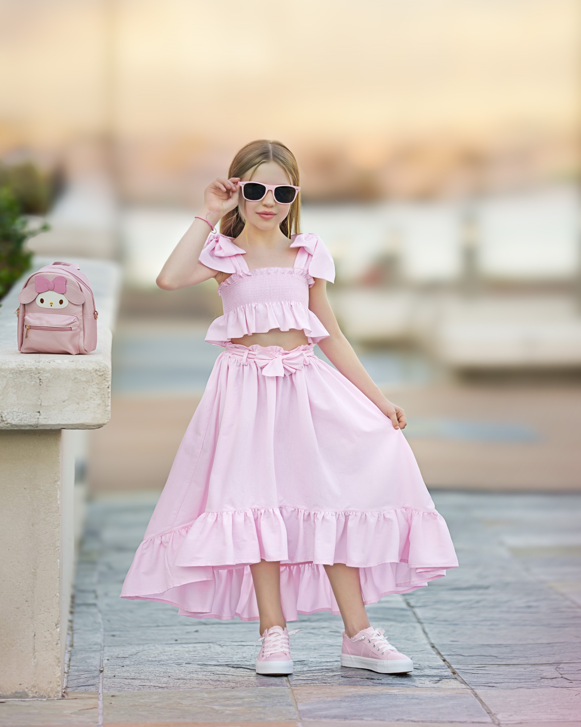 Saia assimétrica rosa