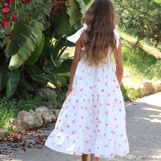 Robe mi-longue roses roses