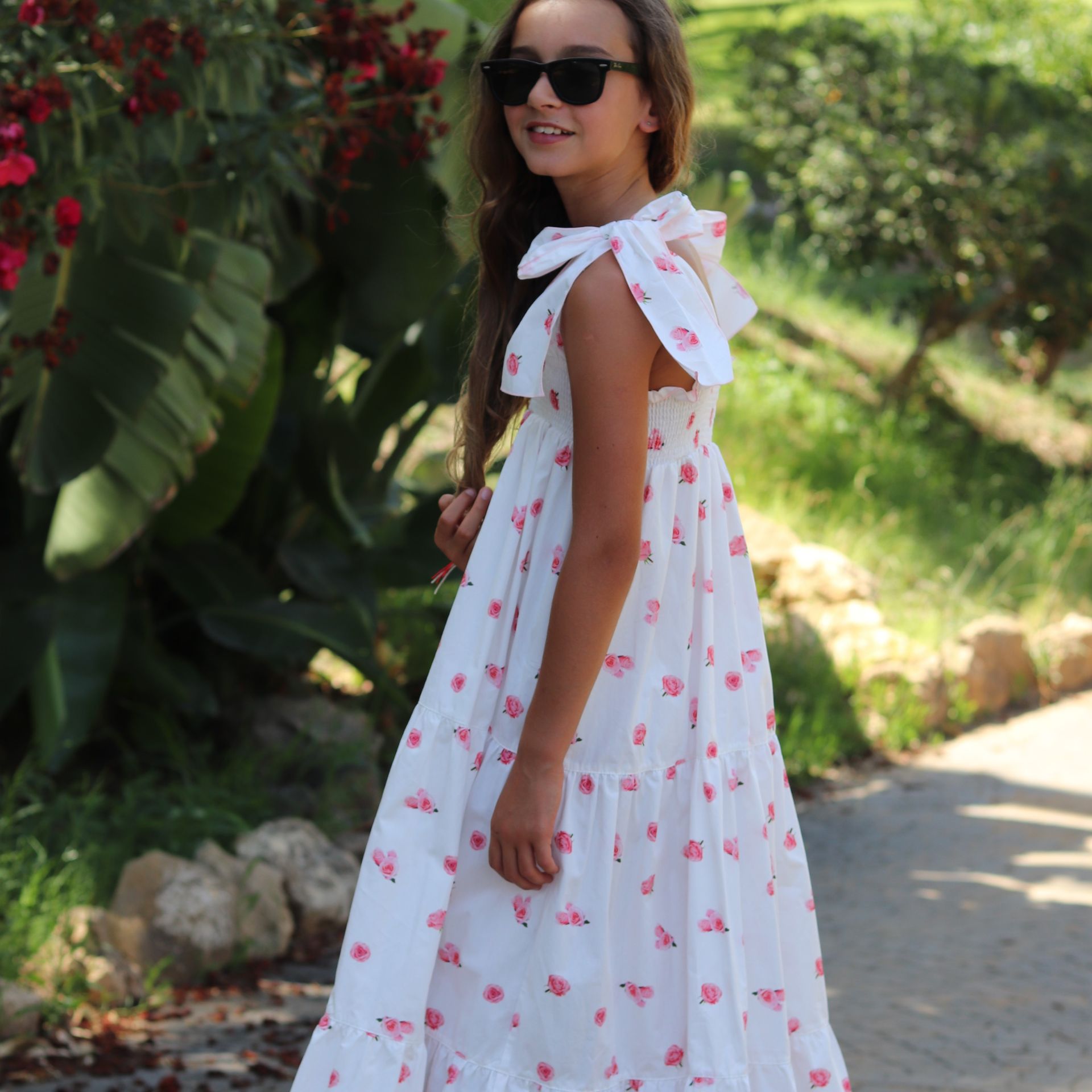 Vestido Midi Rosas Cor de Rosa