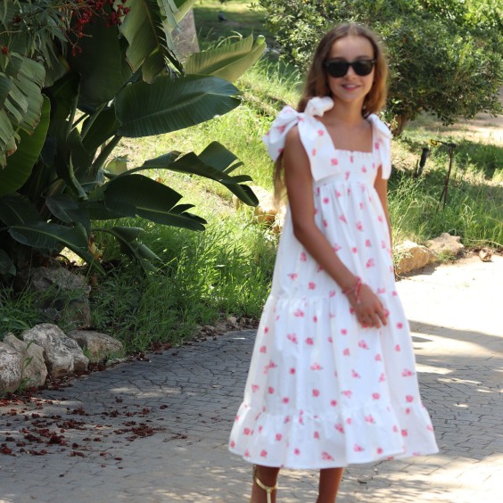 Robe mi-longue roses roses