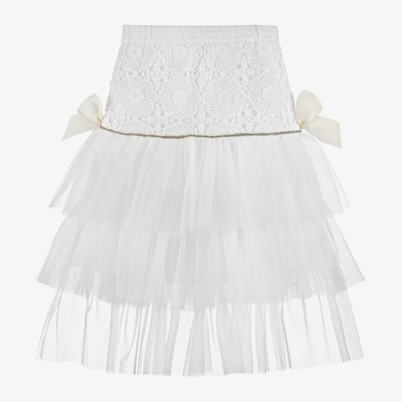 White lace and tulle skirt with bows and rhinestones