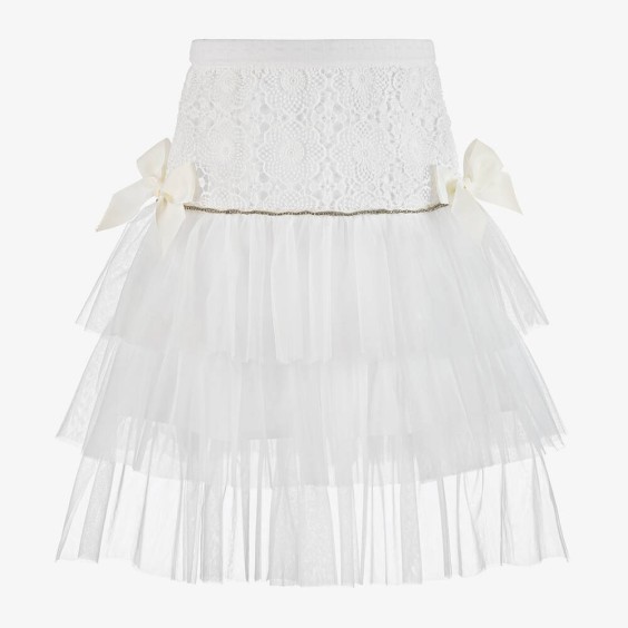 White lace and tulle skirt with bows and rhinestones