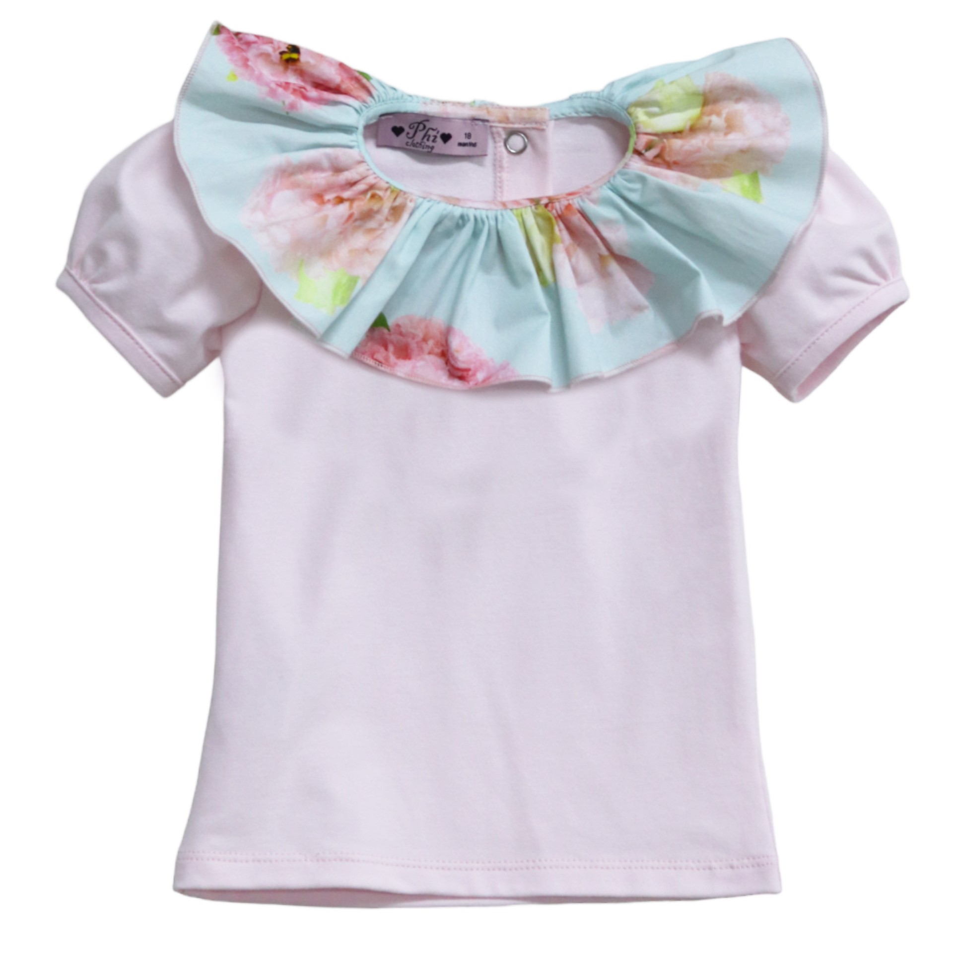 T-shirt rose col fleur menthe