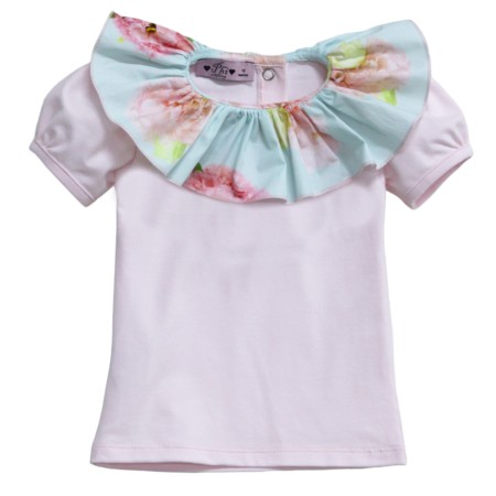 Pink t-shirt with mint flower collar