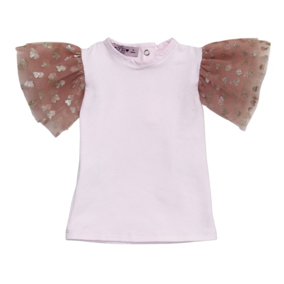 T-shirt rosa com tule rosa