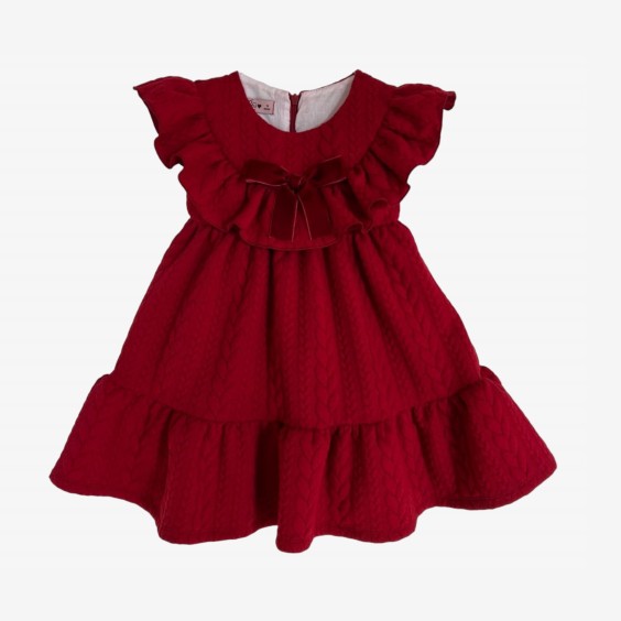 Vestido bordeaux folhos