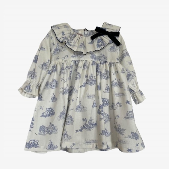 Robe en toile de jouy bleue