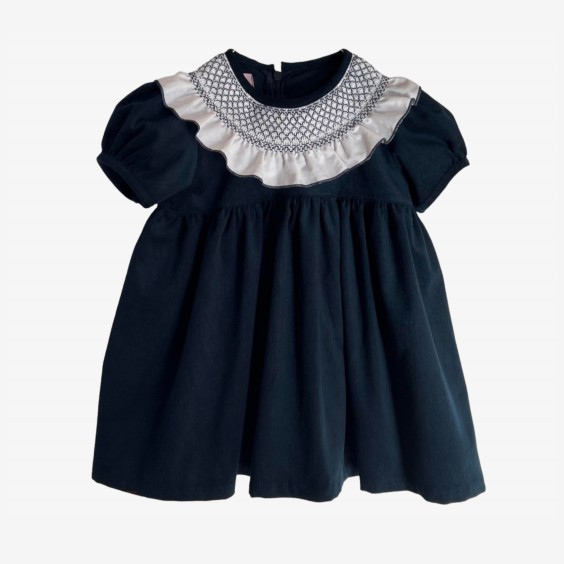 Blue corduroy dress with smock collar