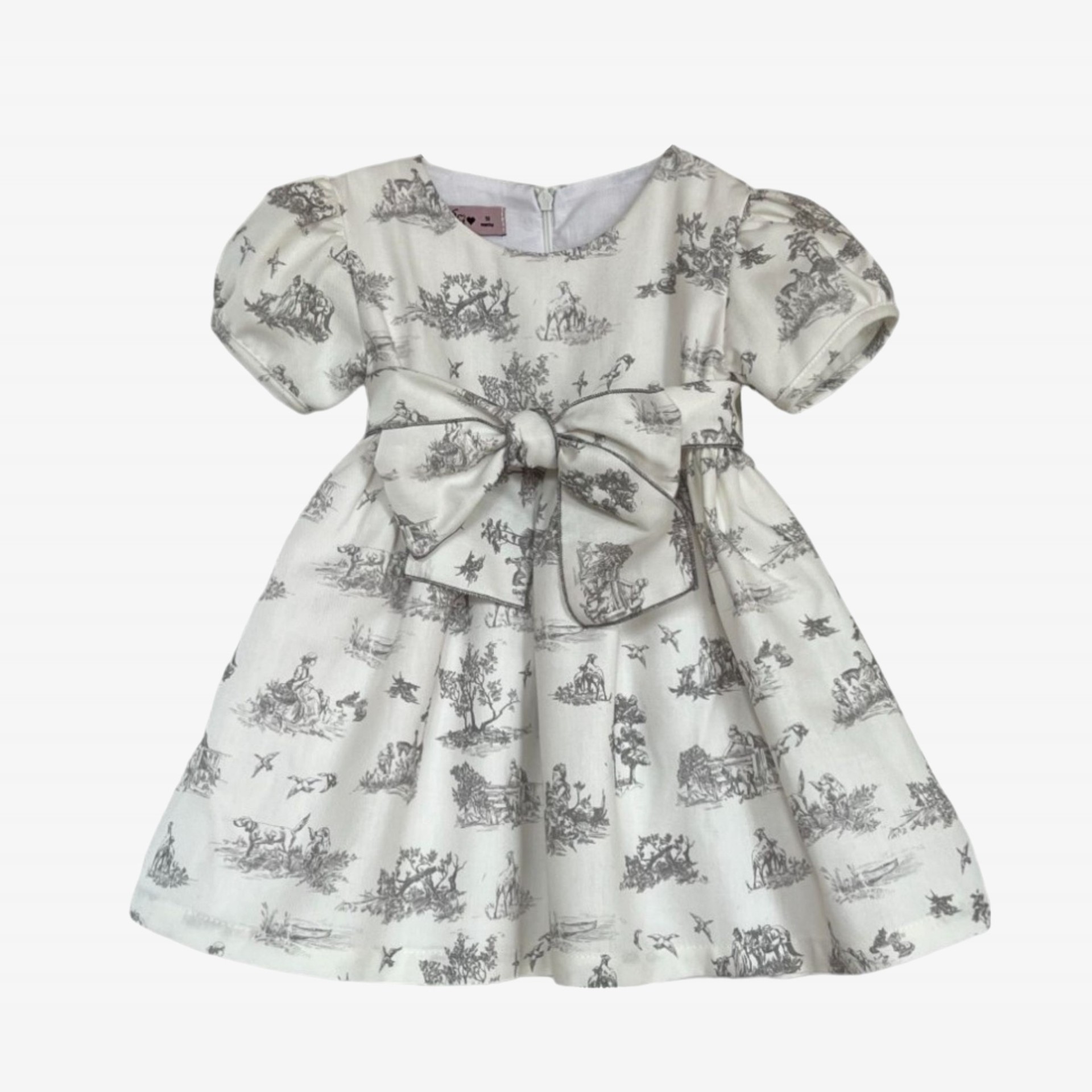 Gray toile de jouy dress with bow