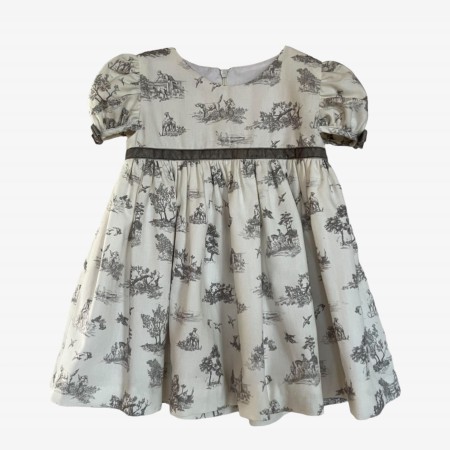 Gray toile de jouy dress