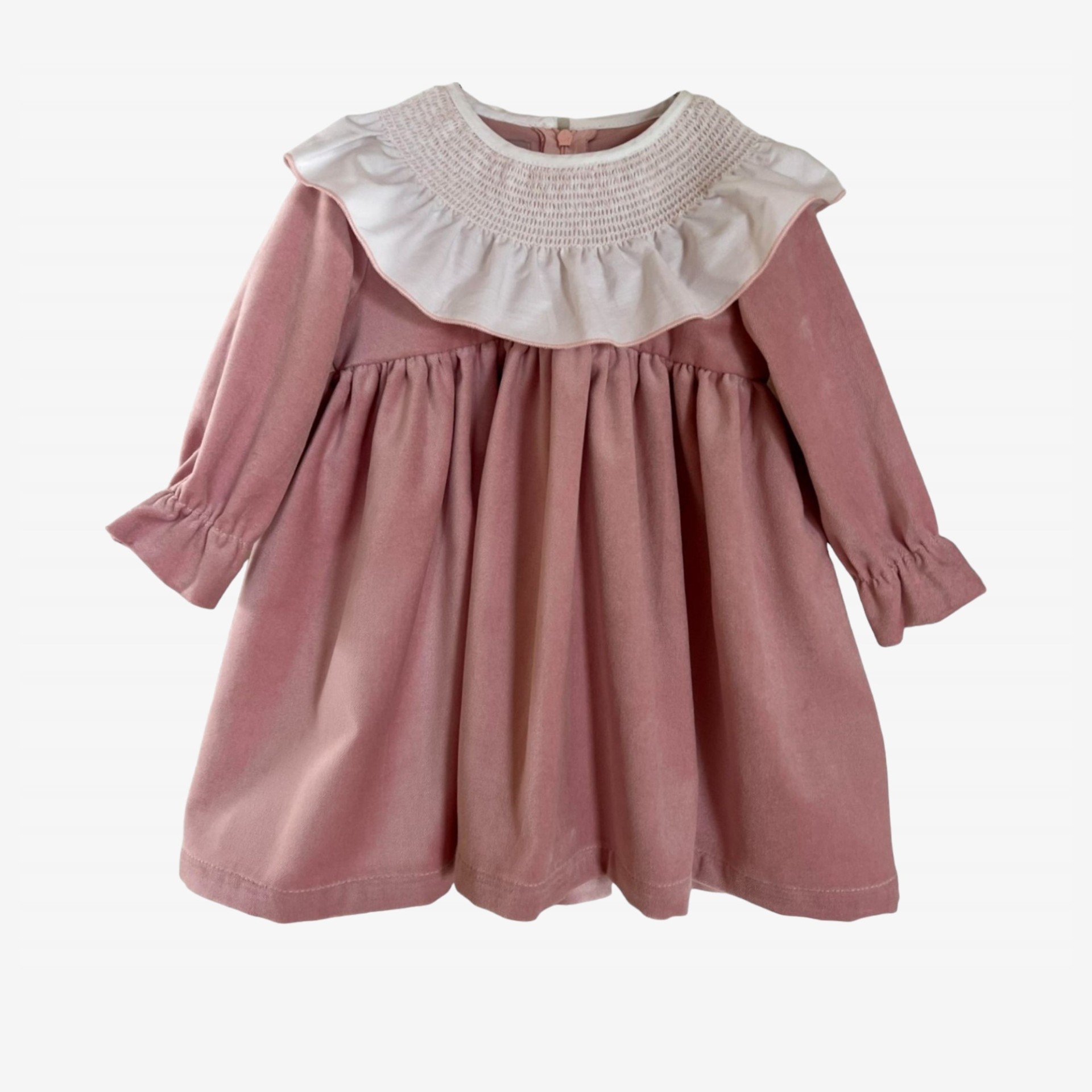 Vestido veludo rosa com smock