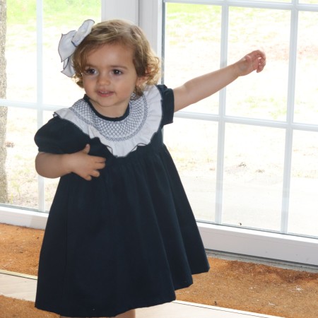 Vestido bombazine azul com gola smock Vestido bombazine azul com gola smock
