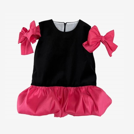 Black velvet dress with pink bows