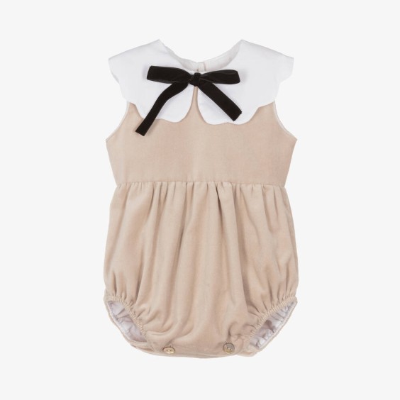 Beige Velvet Romper with bow