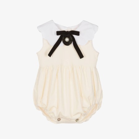 Ivory Velvet Romper with Flower