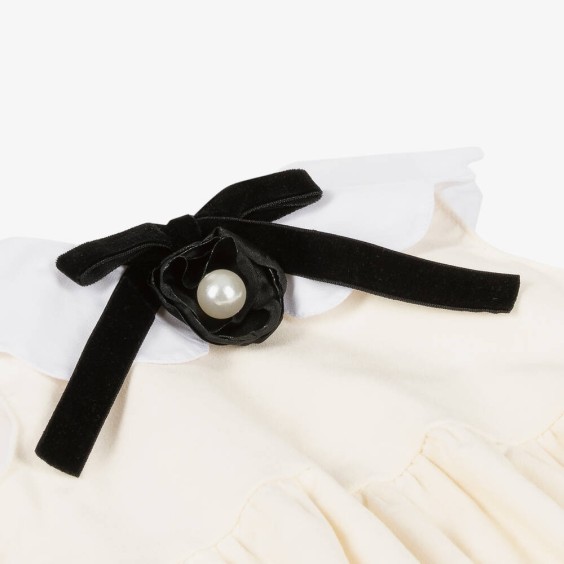 Ivory Velvet Romper with Flower