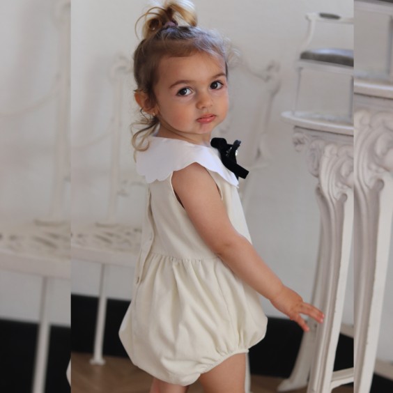 Ivory Velvet Romper with Flower