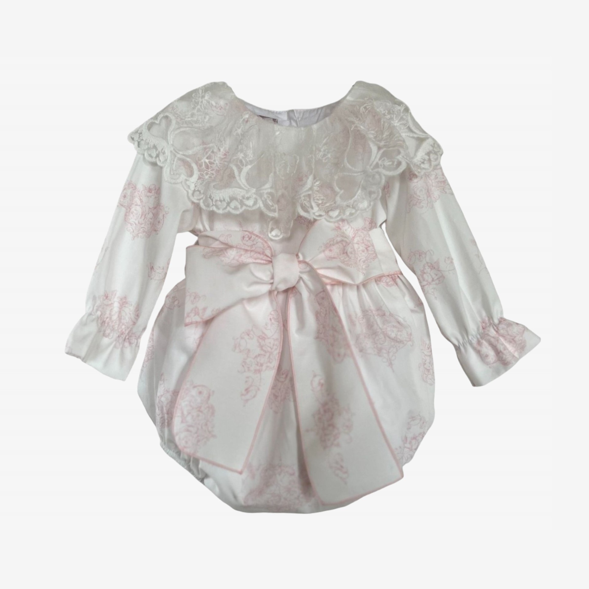 Pink Toile de Jouy Romper with tulle