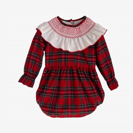 Red Tartan Romper with smock