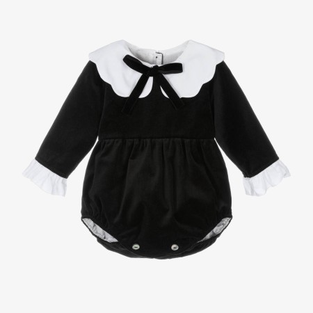 Black Velvet Romper with Collar