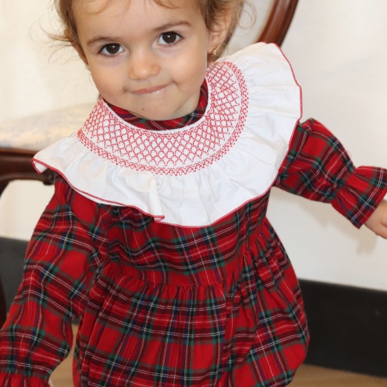 Red Tartan Romper with smock