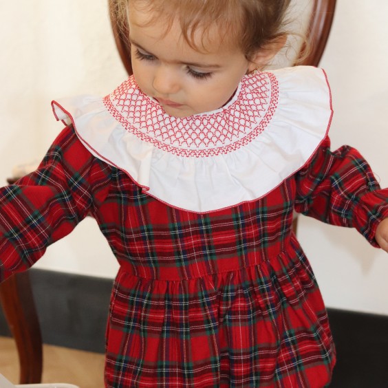 Red Tartan Romper with smock