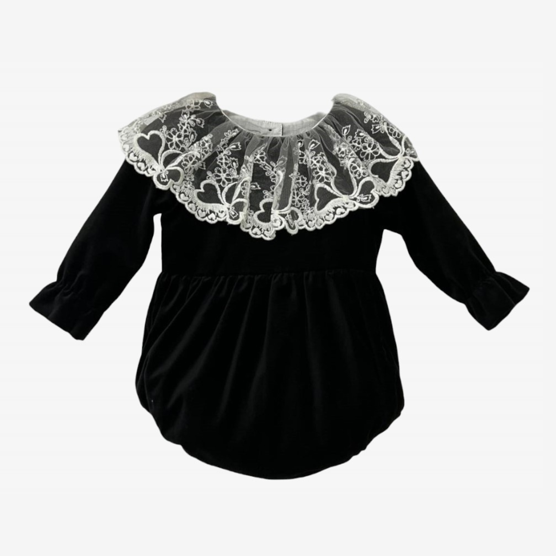 Black velvet with tule collar romper