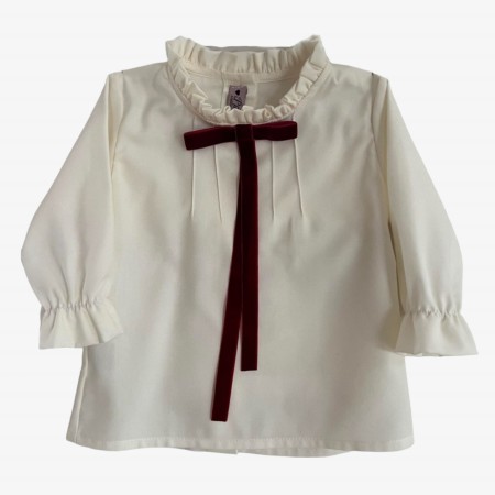 Ivory Blouse with Bordeaux Bow