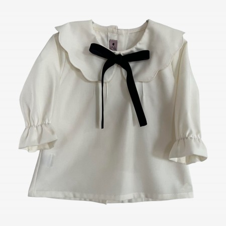 Ivory Blouse with Black Bow